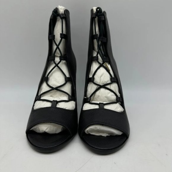 Joie Cordelia Black Leather Lace Up Peep Toe Ankle Boots Heels Sz 8 M Block Heel - Picture 6 of 10